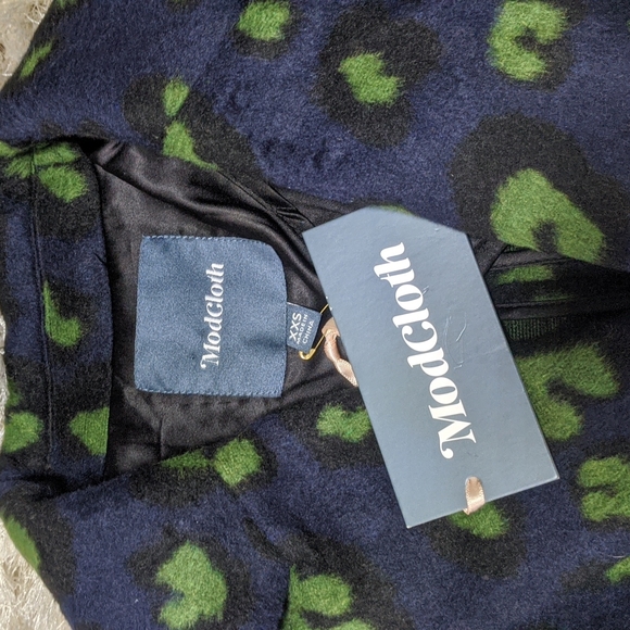 Modcloth Savvy Navy/ Green Leopard Coat XXS - Picture 6 of 8